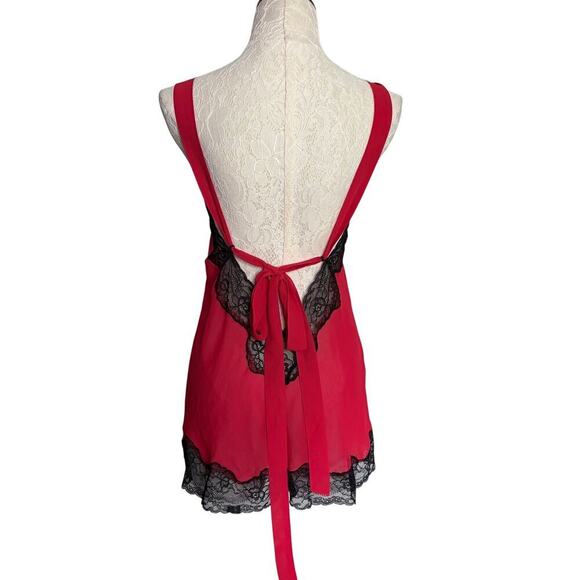 Adore Me Red Black Lace Slip Chemise Nightgown Size Medium Lingerie Vixen - Picture 4 of 8